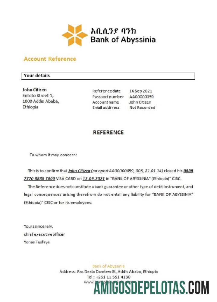 Referência de fechamento da Etiópia Abissínia baixar para verificação